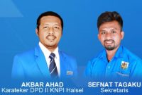Ketua DPD KNPI Halmahera Selatan Akbar Ahad & Sekertaris DPD KNPI Sefnat Tag aku (Desain/Firlo)