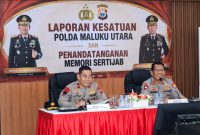 Kapolda Maluku Utara Brigjen Pol. Arif Budiman, S.I.K., M.H., menghadiri kegiatan Penyampaian Laporan Kesatuan Polda Maluku Utara di Rupattama Polda Malut, Sabtu (23/5/2026), dalam suasana penuh semangat dan kebersamaan bersama jajaran Polda Malut (Foto/Humas Polda Malut)